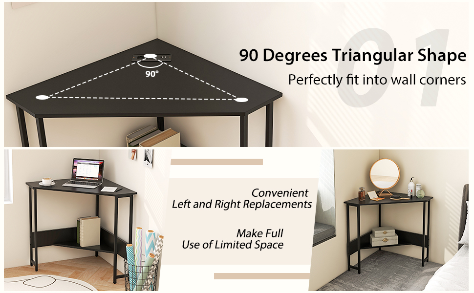 Triangle Computer Corner Desk with Charging Station